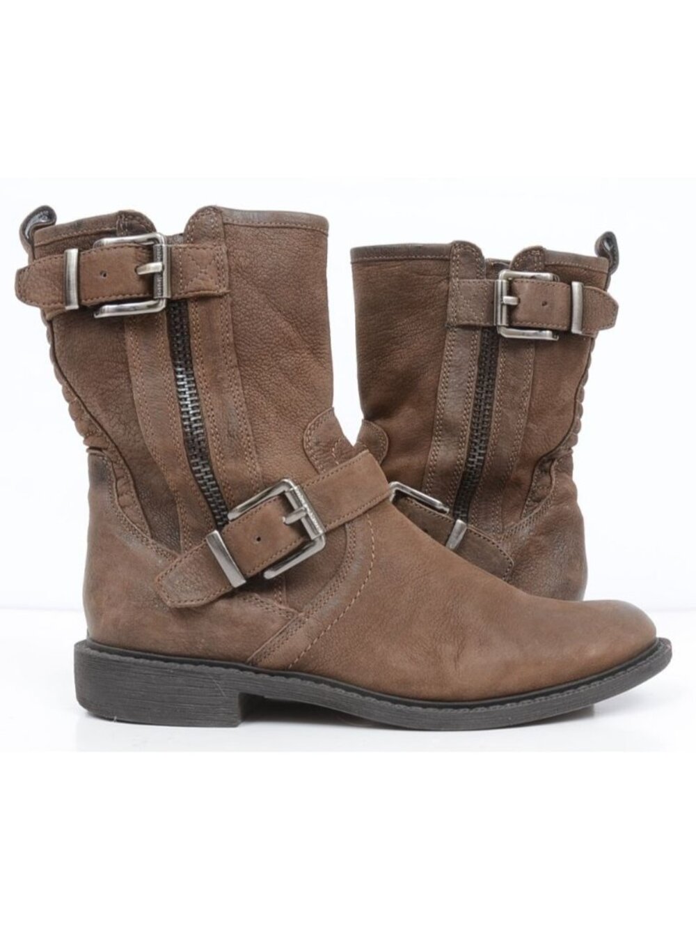 Vince Camuto ROADELL Motorcycle Brown Leather‎ Harness Zip Biker Boot Women's 7